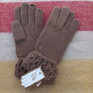 New Vintage Girls Blue Cable Knit Gloves Fits 3-7 Yrs Winter Warm Acrylic Brown
